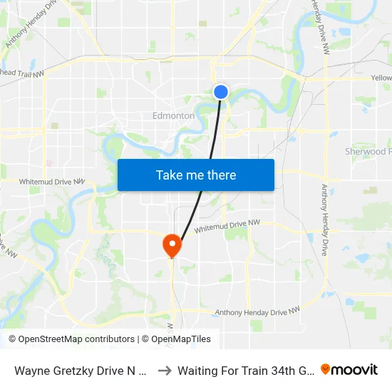 Wayne Gretzky Drive N & 112 Avenue to Waiting For Train 34th Gateway Blvd. map