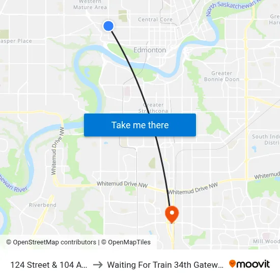 124 Street & 104 Avenue to Waiting For Train 34th Gateway Blvd. map
