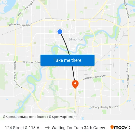 124 Street & 113 Avenue to Waiting For Train 34th Gateway Blvd. map
