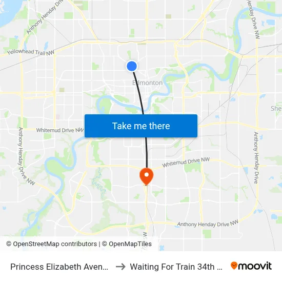 Princess Elizabeth Avenue & Kingsway to Waiting For Train 34th Gateway Blvd. map