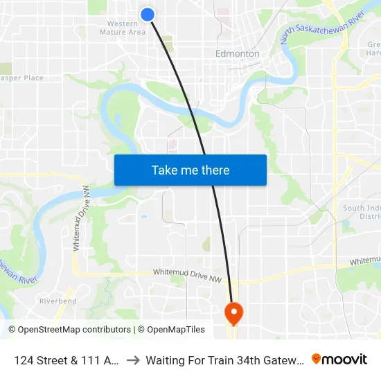 124 Street & 111 Avenue to Waiting For Train 34th Gateway Blvd. map