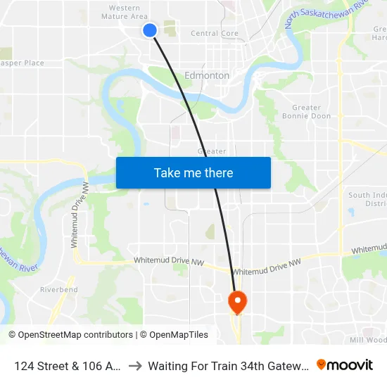 124 Street & 106 Avenue to Waiting For Train 34th Gateway Blvd. map