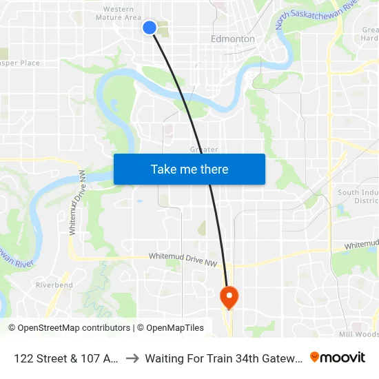 122 Street & 107 Avenue to Waiting For Train 34th Gateway Blvd. map