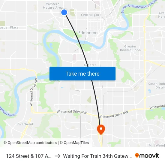 124 Street & 107 Avenue to Waiting For Train 34th Gateway Blvd. map