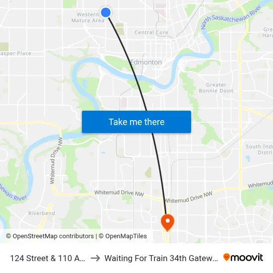 124 Street & 110 Avenue to Waiting For Train 34th Gateway Blvd. map