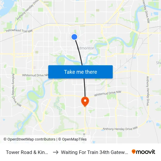 Tower Road & Kingsway to Waiting For Train 34th Gateway Blvd. map