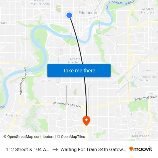 112 Street & 104 Avenue to Waiting For Train 34th Gateway Blvd. map