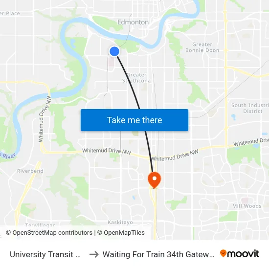 University Transit Centre to Waiting For Train 34th Gateway Blvd. map
