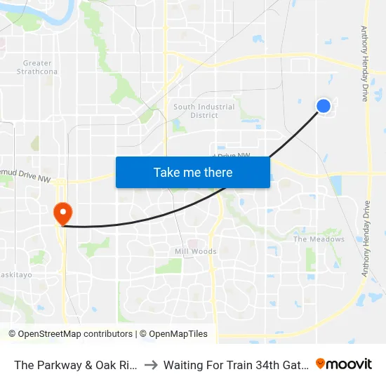 The Parkway & Oak Ridge Drive to Waiting For Train 34th Gateway Blvd. map