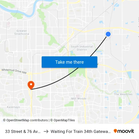 33 Street & 76 Avenue to Waiting For Train 34th Gateway Blvd. map