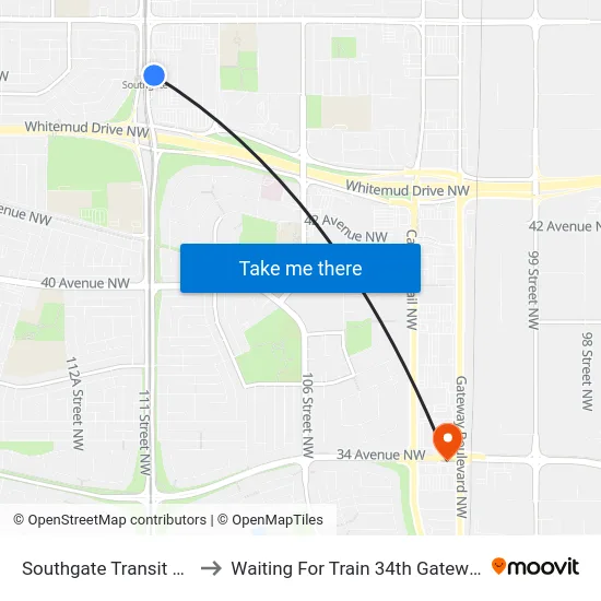 Southgate Transit Centre to Waiting For Train 34th Gateway Blvd. map