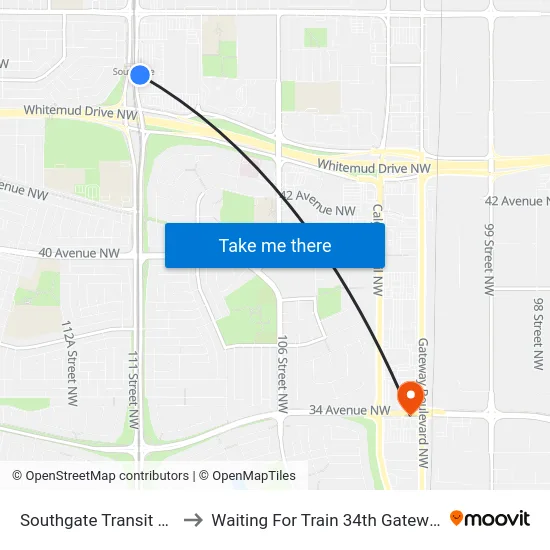 Southgate Transit Centre to Waiting For Train 34th Gateway Blvd. map