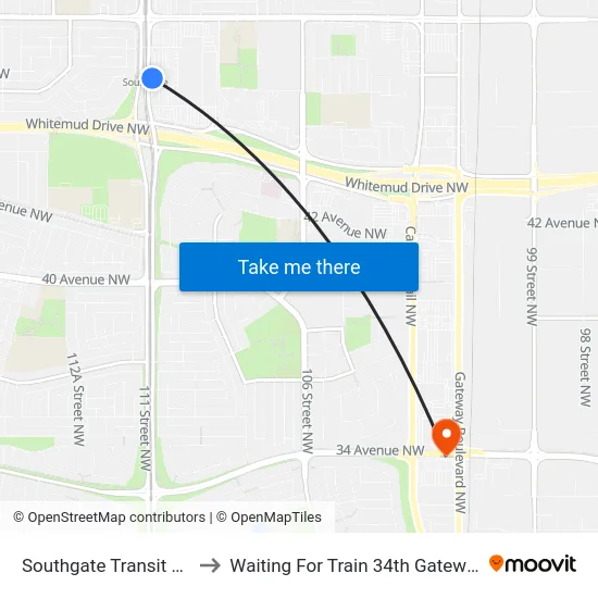 Southgate Transit Centre to Waiting For Train 34th Gateway Blvd. map