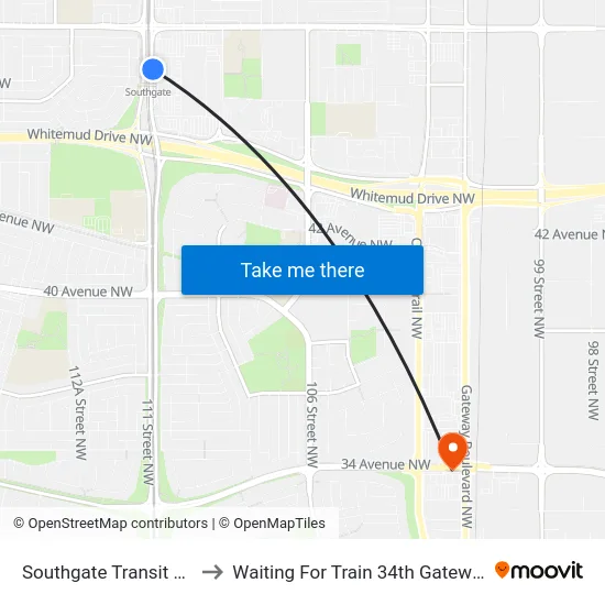 Southgate Transit Centre to Waiting For Train 34th Gateway Blvd. map