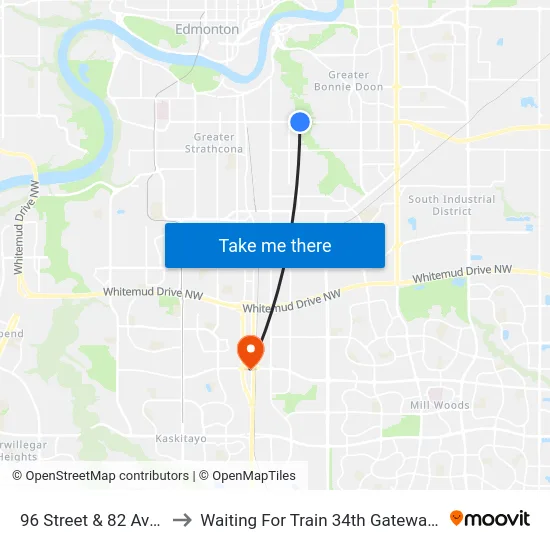 96 Street & 82 Avenue to Waiting For Train 34th Gateway Blvd. map