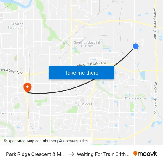 Park Ridge Crescent & Maple Ridge Drive to Waiting For Train 34th Gateway Blvd. map
