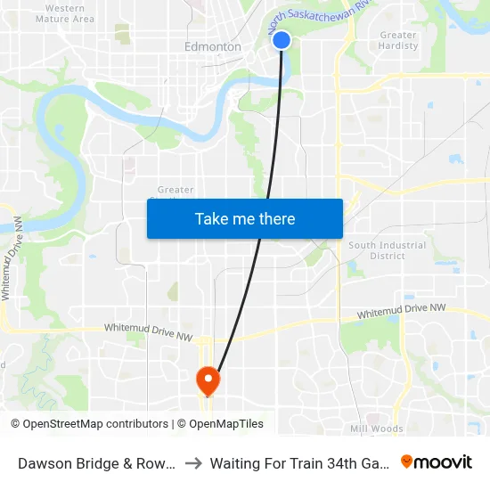 Dawson Bridge & Rowland Road to Waiting For Train 34th Gateway Blvd. map