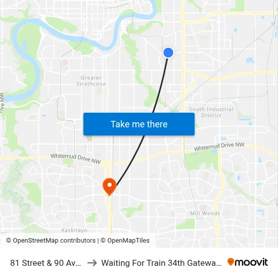 81 Street & 90 Avenue to Waiting For Train 34th Gateway Blvd. map