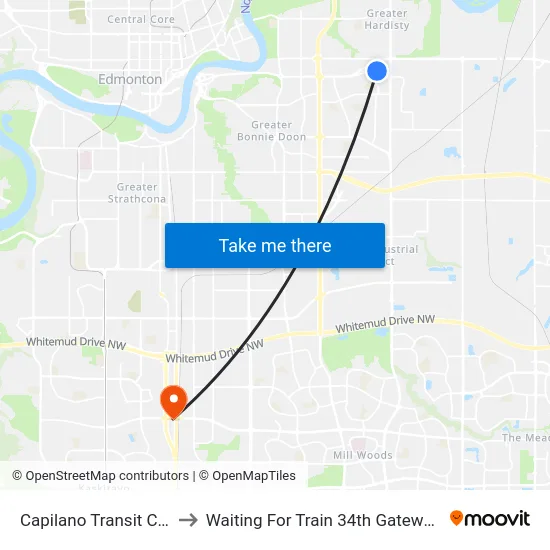 Capilano Transit Centre to Waiting For Train 34th Gateway Blvd. map