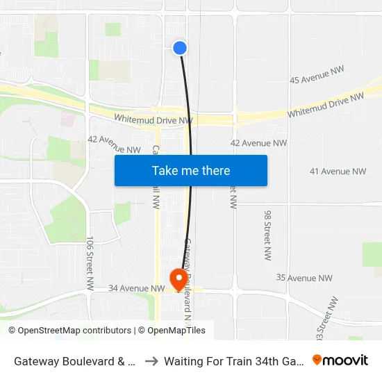 Gateway Boulevard & 48 Avenue to Waiting For Train 34th Gateway Blvd. map
