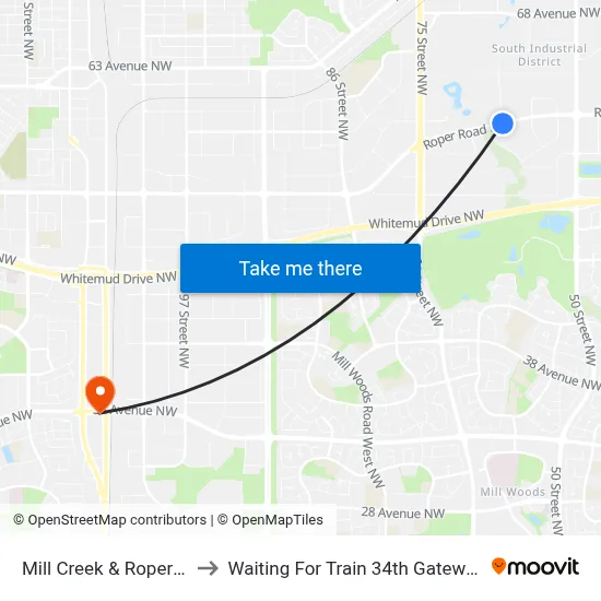 Mill Creek & Roper Road to Waiting For Train 34th Gateway Blvd. map