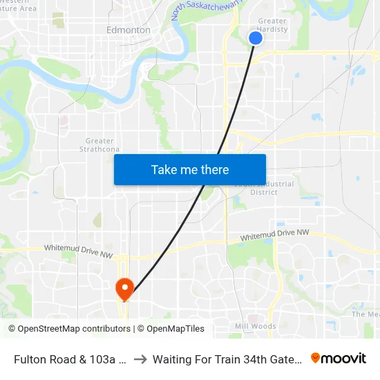 Fulton Road & 103a Avenue to Waiting For Train 34th Gateway Blvd. map