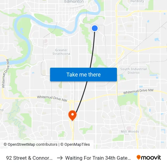 92 Street & Connors Road to Waiting For Train 34th Gateway Blvd. map