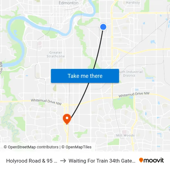 Holyrood Road & 95 Avenue to Waiting For Train 34th Gateway Blvd. map