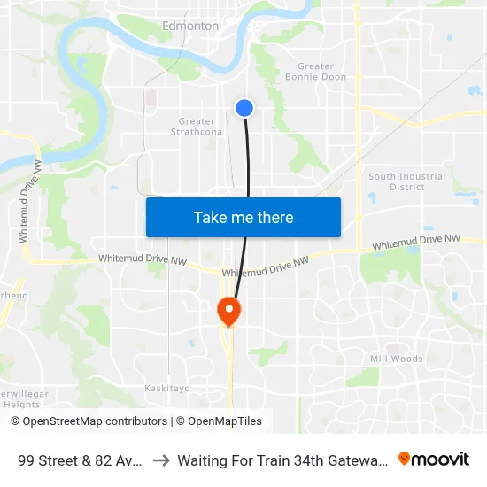 99 Street & 82 Avenue to Waiting For Train 34th Gateway Blvd. map