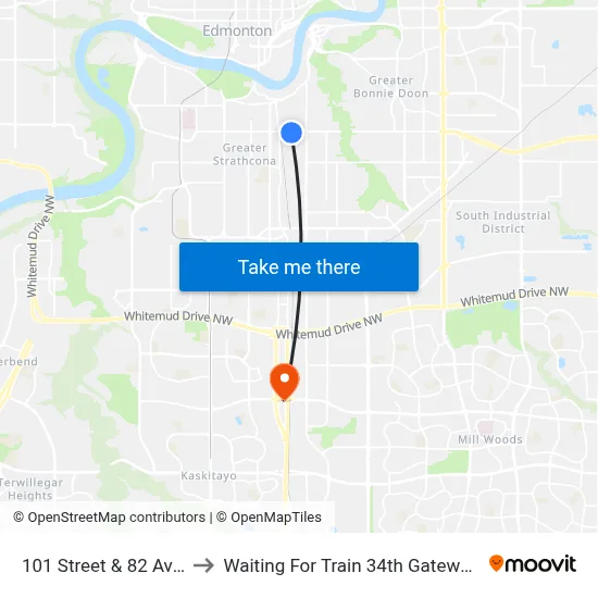 101 Street & 82 Avenue to Waiting For Train 34th Gateway Blvd. map