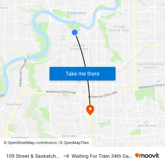 109 Street & Saskatchewan Drive to Waiting For Train 34th Gateway Blvd. map