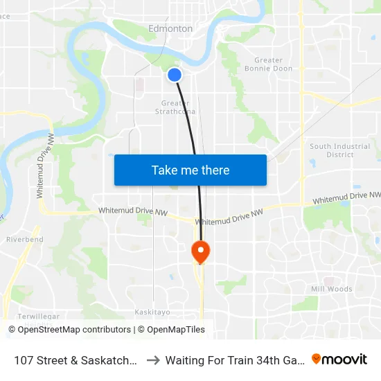 107 Street & Saskatchewan Drive to Waiting For Train 34th Gateway Blvd. map