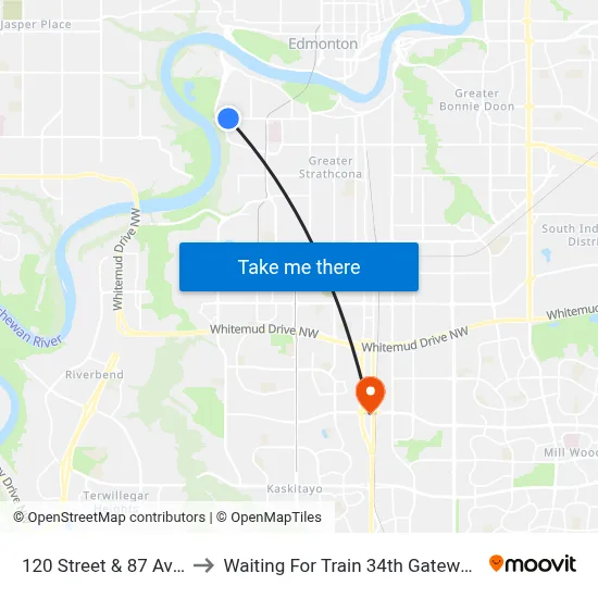 120 Street & 87 Avenue to Waiting For Train 34th Gateway Blvd. map