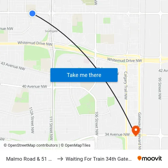 Malmo Road & 51 Avenue to Waiting For Train 34th Gateway Blvd. map