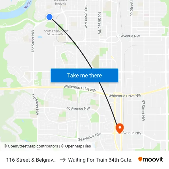 116 Street & Belgravia Road to Waiting For Train 34th Gateway Blvd. map