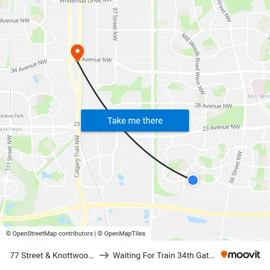 77 Street & Knottwood Road S to Waiting For Train 34th Gateway Blvd. map