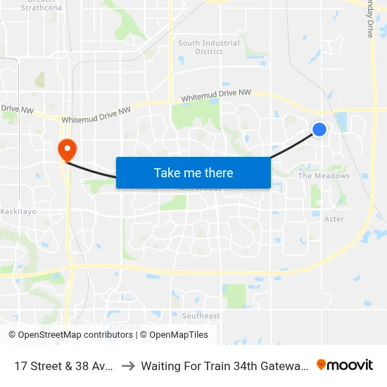 17 Street & 38 Avenue to Waiting For Train 34th Gateway Blvd. map