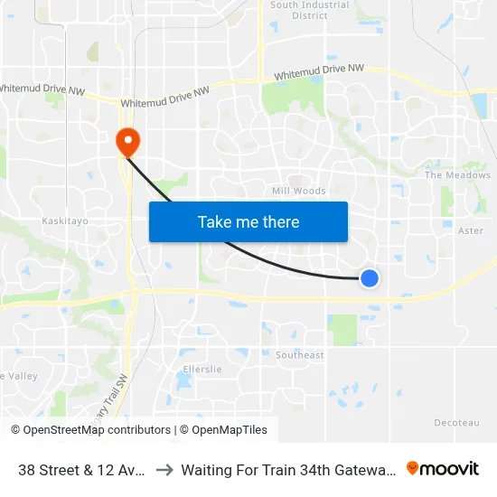 38 Street & 12 Avenue to Waiting For Train 34th Gateway Blvd. map