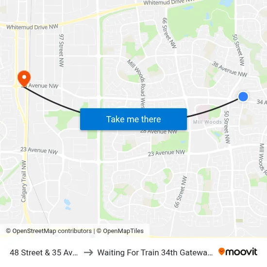 48 Street & 35 Avenue to Waiting For Train 34th Gateway Blvd. map