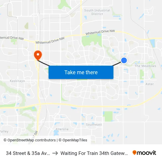 34 Street & 35a Avenue to Waiting For Train 34th Gateway Blvd. map