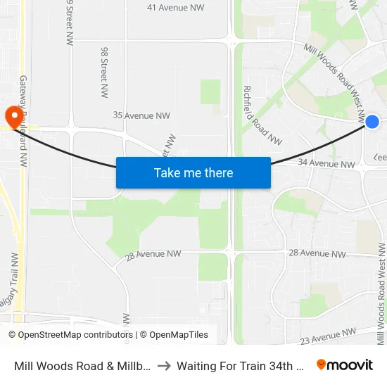 Mill Woods Road & Millbourne Road E to Waiting For Train 34th Gateway Blvd. map