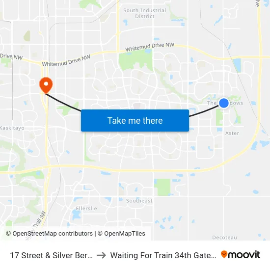 17 Street & Silver Berry Road to Waiting For Train 34th Gateway Blvd. map