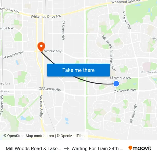 Mill Woods Road & Lakewood Road S to Waiting For Train 34th Gateway Blvd. map