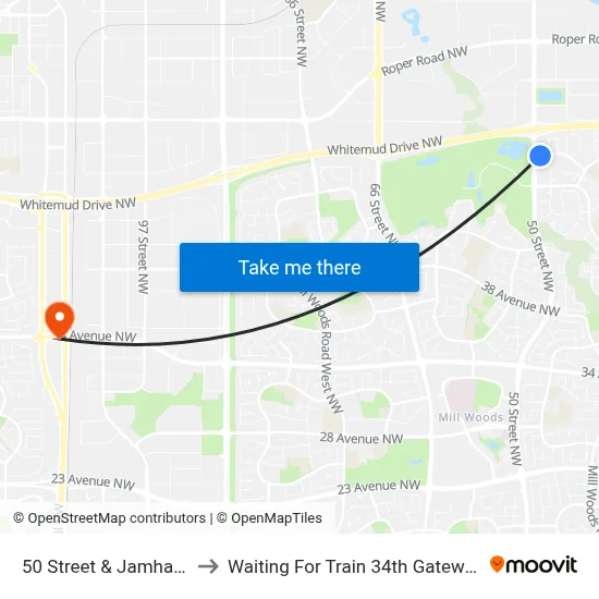 50 Street & Jamha Road to Waiting For Train 34th Gateway Blvd. map