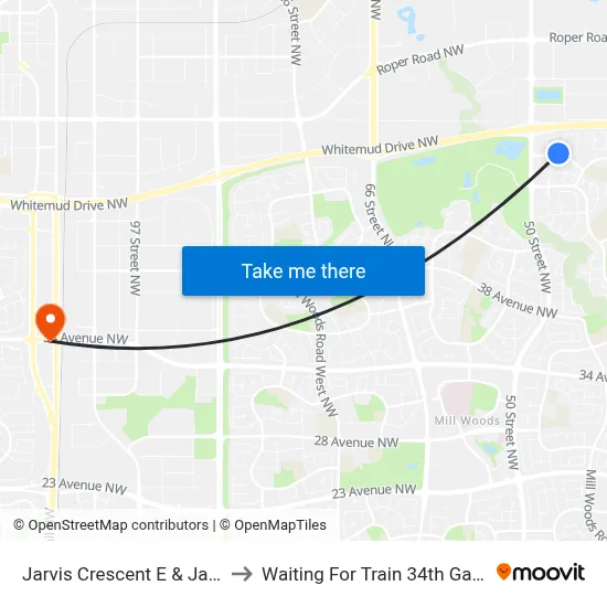 Jarvis Crescent E & Jamha Road to Waiting For Train 34th Gateway Blvd. map