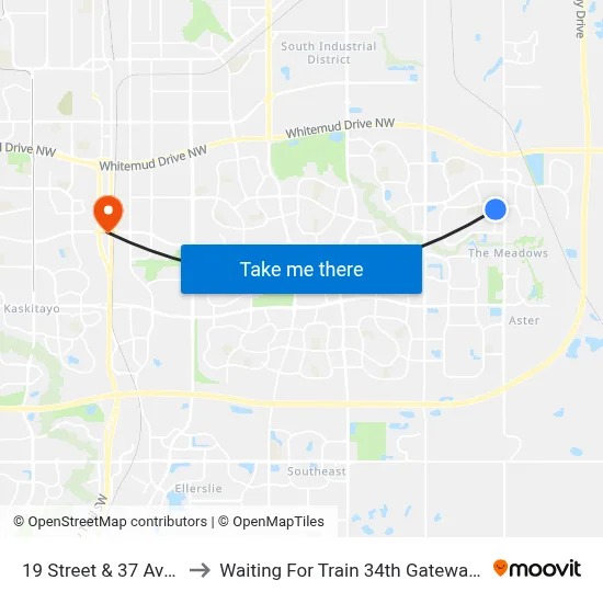 19 Street & 37 Avenue to Waiting For Train 34th Gateway Blvd. map