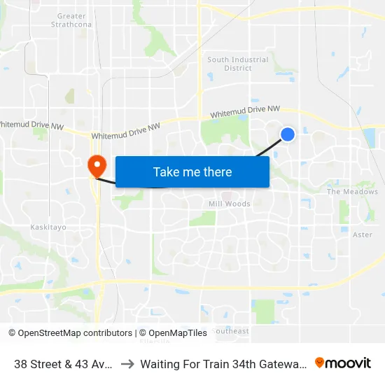 38 Street & 43 Avenue to Waiting For Train 34th Gateway Blvd. map