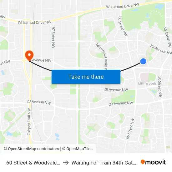 60 Street & Woodvale Road W to Waiting For Train 34th Gateway Blvd. map