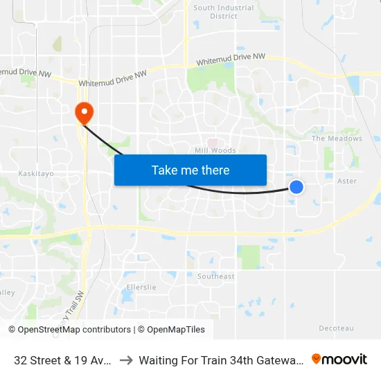 32 Street & 19 Avenue to Waiting For Train 34th Gateway Blvd. map