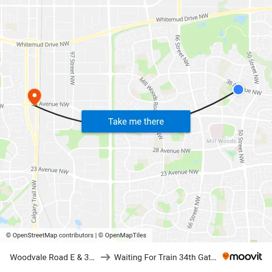 Woodvale Road E & 38 Avenue to Waiting For Train 34th Gateway Blvd. map